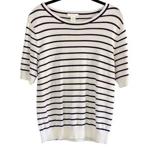 H&M Cream Black Breton Stripe Fine Knit Sweater Top M Coastal Nautical Classic